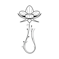 Abstract Hand Drawn Flower Plant Leaf Leaves Botanic Floral Nature Bloom Doodle Concept Vector Design Outline Style On White Background Isolated