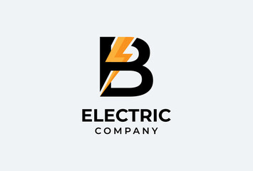 initial B Logo, letter B with  thunder bolt combination vector illustration - obrazy, fototapety, plakaty