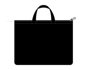 Blank Black Document Bag With Zipper Template On White Background, Vector File.