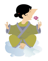 Women sits on the clouds and meditates	