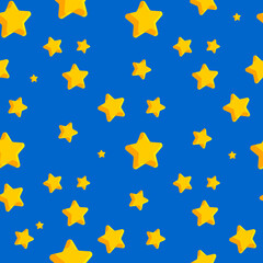 The stars are yellow on a blue background. Starry sky. Seamless cute pattern for modern textile and decorative paper. 