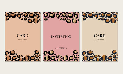 Set of backgrounds in minimal trendy style with copy space for text with leopard print. © Victoria Piasetska