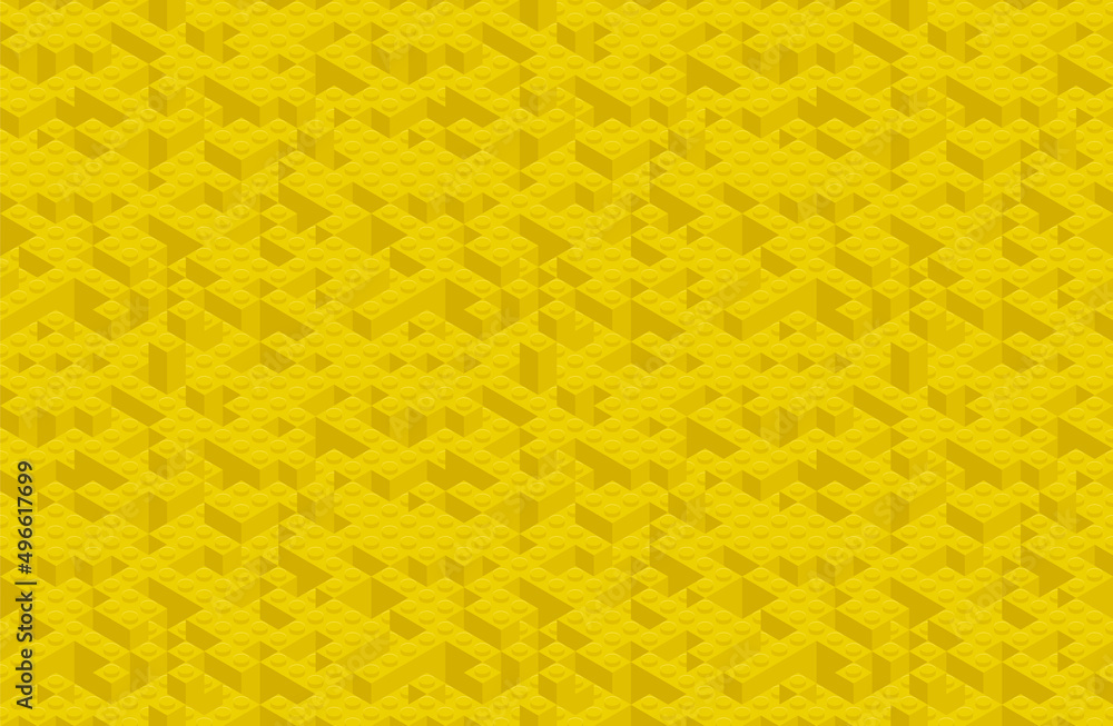 Poster plastic constructor game seamless pattern. vector toy brick texture background. perspective flat des