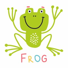 Illustration with a cute and funny frog drawn by hand