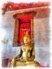 Obraz premium buddha statue watercolor style illustration impressionist painting.
