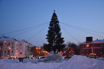 City Christmas tree in Komsomolsk-on-Amur