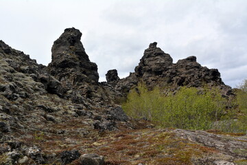 Dimmuborgir formidable rocks in the park, formed from lava