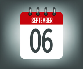 Icon day 6 september, red calendar template with gray background