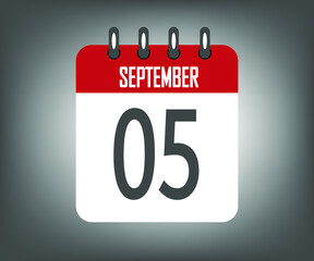 Icon day 5 september, red calendar template with gray background