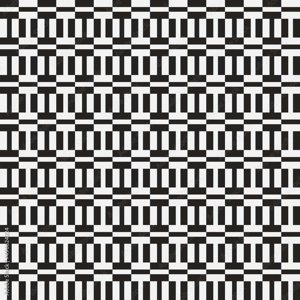 Poster Black and white rectangles make a checkerboard pattern. Identical rectangles pass one through one and get a vector seamless black and white pattern.