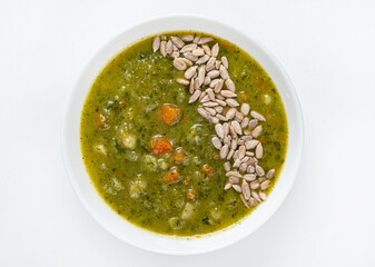 vegetable soup with lentil on white background