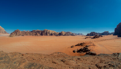 Fototapeta na wymiar Spectacular scenery in WADI RUM Jordan , red sand
