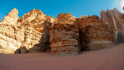 Spectacular scenery in WADI RUM Jordan , red sand
