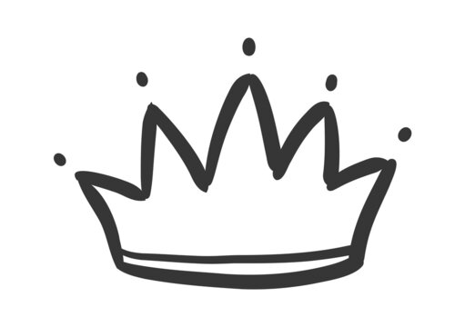 Doodle king queen crown. Hand drawn logo black set. Vector kingdom sketch concept.