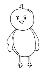 chicken, cartoon hand-drawn vector doodle illustration. Funny Easter bird, linear vector illustration. Doodle little chick. Simple, black drawing design element of the Easter holiday, art. Cute animal
