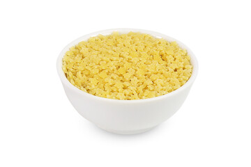 Pasta on an isolated white background. Little pasta. Pasta in a white bowl.