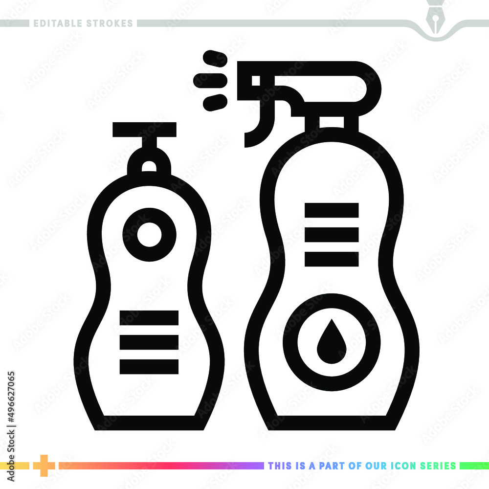 Poster line icon for disinfectant liquid illustrations with editable strokes. this vector graphic has custo