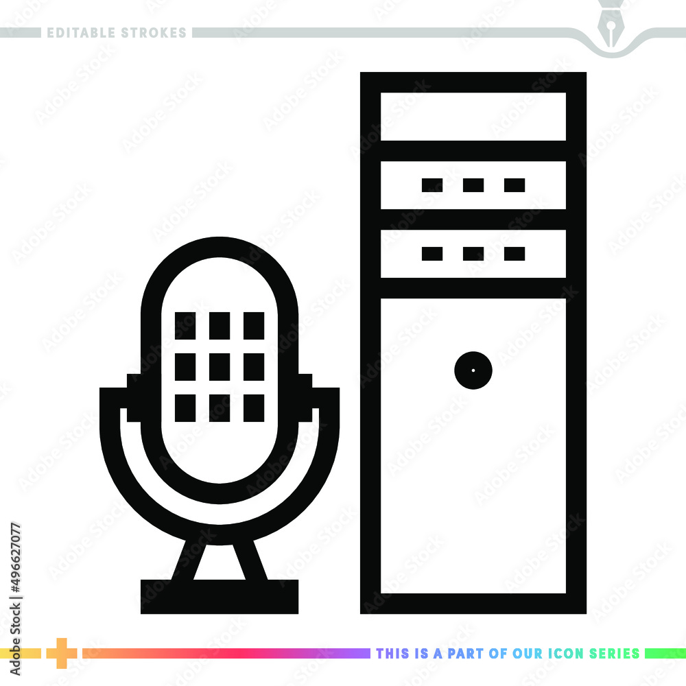 Poster line icon for audio recording illustrations with editable strokes. this vector graphic has customiza