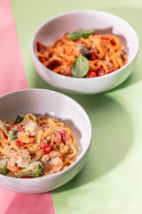 Delectable Pasta on Colorful Platters