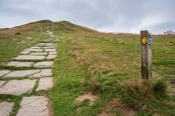 Footpath to the summit of Mam Tor, a well known landmark in the Peak District National Park, UK