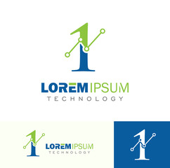 Technology Monogram Logo Initial Number 1