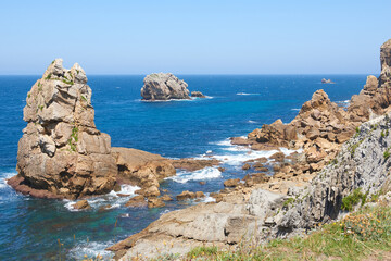 Various rock formations on cliffs in northern Spain
