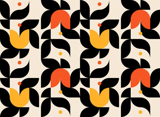 Trendy floral pattern. Vector Bauhaus pattern for banners, covers, backgrounds, poster art, textile design, decorative prints, invitation letters, packaging etc.