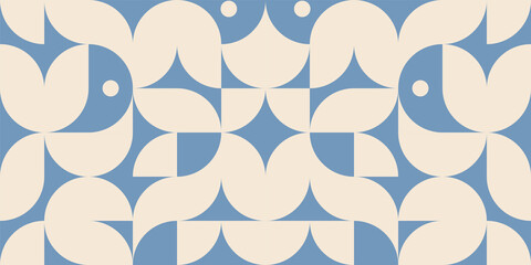 Bauhaus pattern in beige and blue colours. Abstract seamless vector pattern for banners, covers, backgrounds, poster art, textile design, decorative prints, invitation letters, packaging etc.