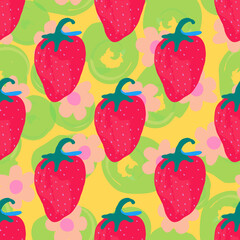 Colorful Strawberry Vector Seamless Pattern.