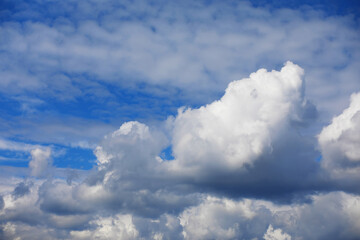 High clouds in the summer sky. Sky background. Meteorological observations of the sky.