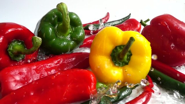 Juicy fresh pepper. Slow motion.