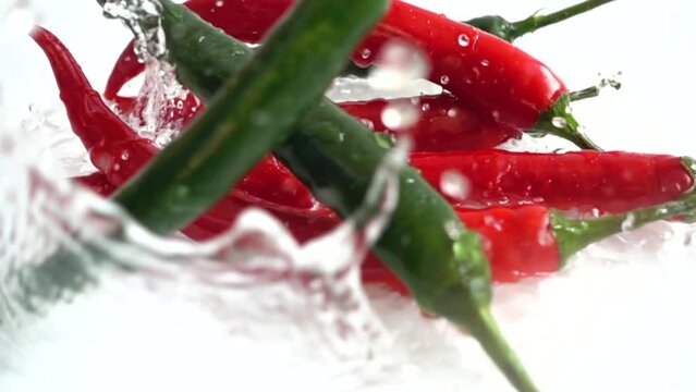 Fresh chili pepper. Slow motion.