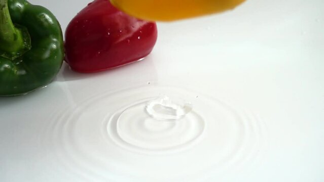 Juicy fresh pepper. Slow motion.