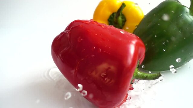 Juicy fresh pepper. Slow motion.