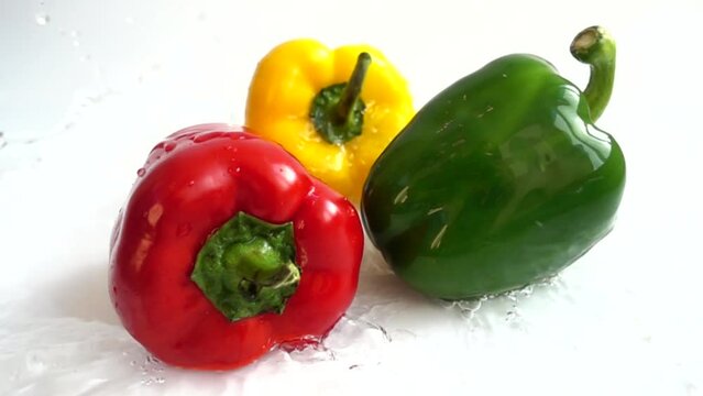 Juicy fresh pepper. Slow motion.