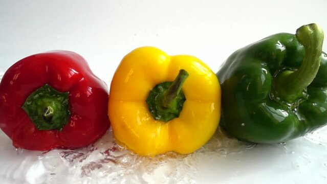 Juicy fresh pepper. Slow motion.
