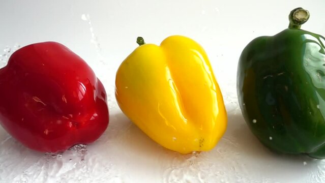 Juicy fresh pepper. Slow motion.