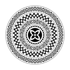 Tribal Mandala pattern, Abstract Circular Polynesian mandala design, Polynesian Hawaiian tattoo style vector ornament in black and white