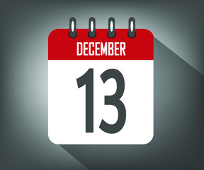 Fototapeta premium Icon day 13 december, red calendar template with gray background