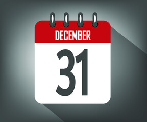 Fototapeta premium Icon day 31 december, red calendar template with gray background