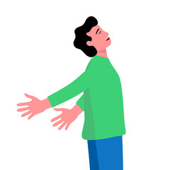 Man breathing freedom happiness expression in flat design on white background.