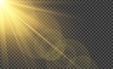 Fototapeta Sunlight realistic effect. Light ray or sun beam. Shiny magic sunset vector illustration obraz
