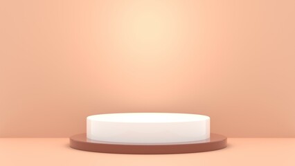 White podium on a pastel beige background. 3D image