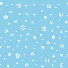 Winter seamless pattern with white snowflakes on blue background. Vector illustration for fabric, textile wallpaper, posters, gift wrapping paper. Christmas vector illustration. Falling snow