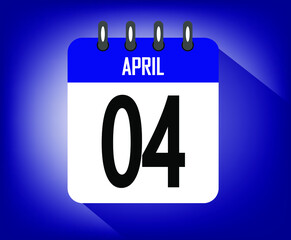 Icon day 4 april, azul calendar template. vector illustration