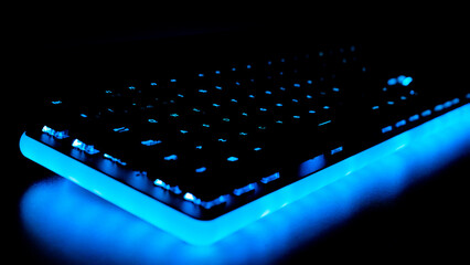 Side vie of a blue gaming keyboard