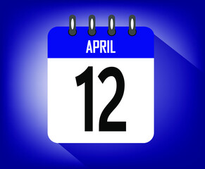 Icon day 12 april, azul calendar template. vector illustration
