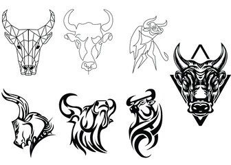 Bull Vector logo silhouette on white background( with line art)