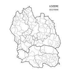 Map of the Geopolitical Subdivisions of The Département De La Lozère Including Arrondissements, Cantons and Municipalities as of 2022 - Occitanie - France