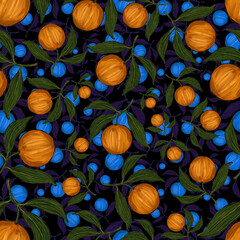 Creative seamless pattern with oranges. Oil paint effect. Bright summer print. Great design for any purposes	